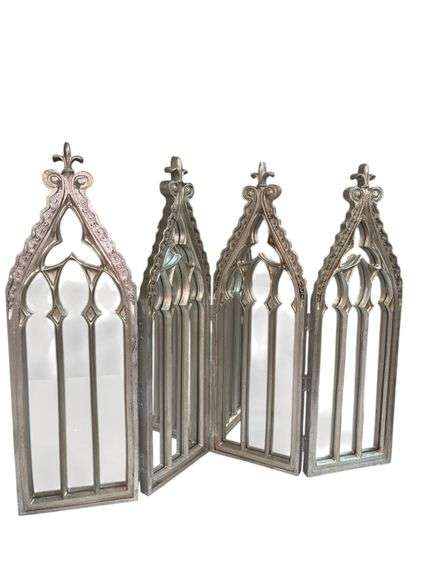 Antique Silver Cathedral 4-panel Mirror by Valerie Parr Hill (2)