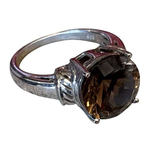 Platinum Overlay Sterling Silver Smoky Quartz Solitaire Ring
