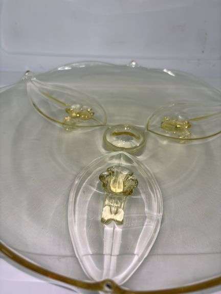 Vintage Lancaster Yellow Petal 3-Toed Cake Plate
