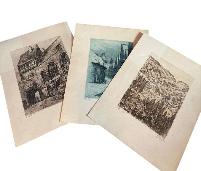 Trio of Willi Foerster Etching Prints of Rothenburg, Germany