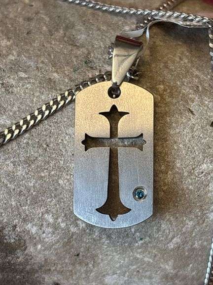 Titanium Treated Blue Diamond Pendant with Sterling Silver Chain