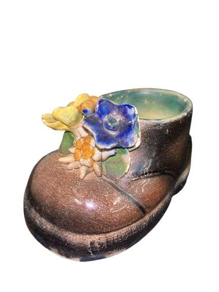 Vintage Capodimonte Old Boot With Pocelain Flowers