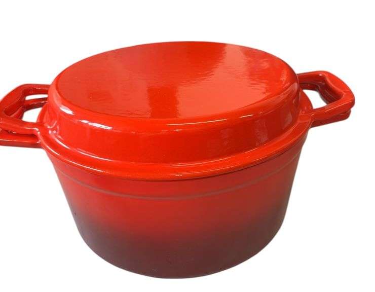 2-in-1 Cast Iron Enamel Dutch Oven Frying Pan