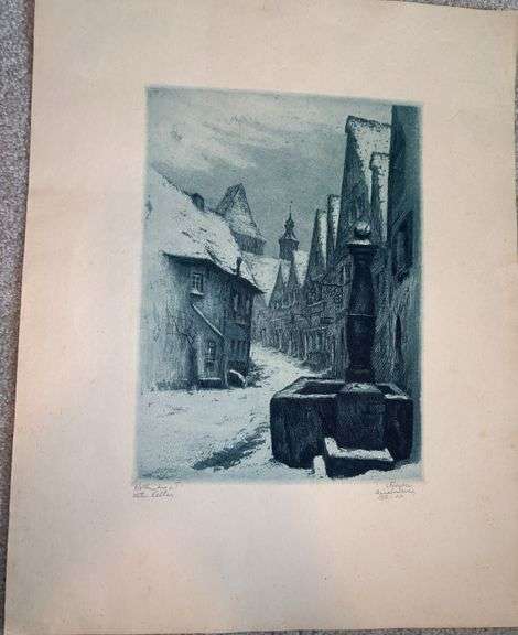 Trio of Willi Foerster Etching Prints of Rothenburg, Germany
