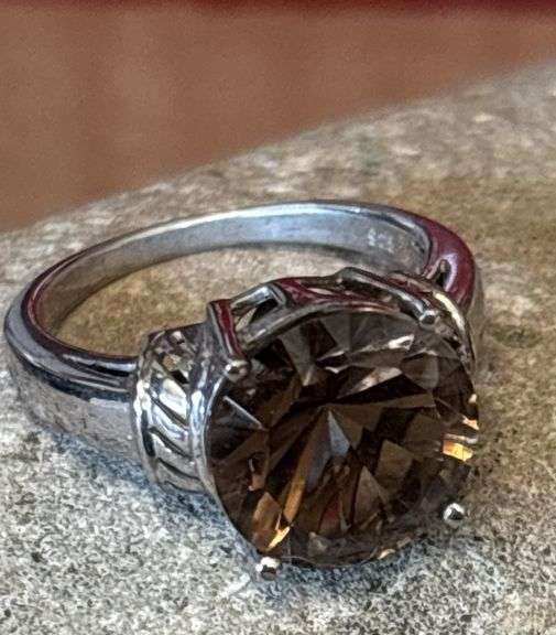 Platinum Overlay Sterling Silver Smoky Quartz Solitaire Ring