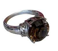 Platinum Overlay Sterling Silver Smoky Quartz Solitaire Ring
