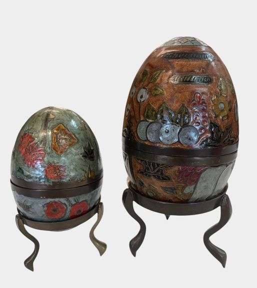 Vintage Cloisonné Metal Brass Eggs