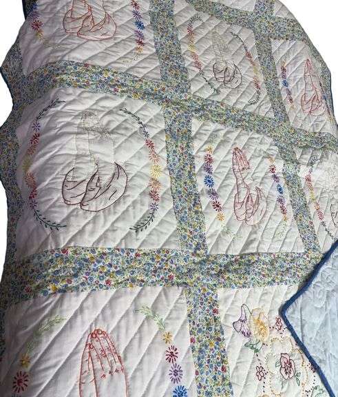 Handmade Embroidered Praying Hands Quilt