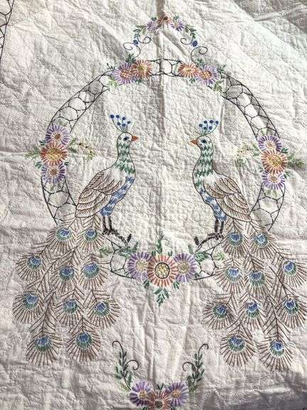 Embroidered Peacock Quilt