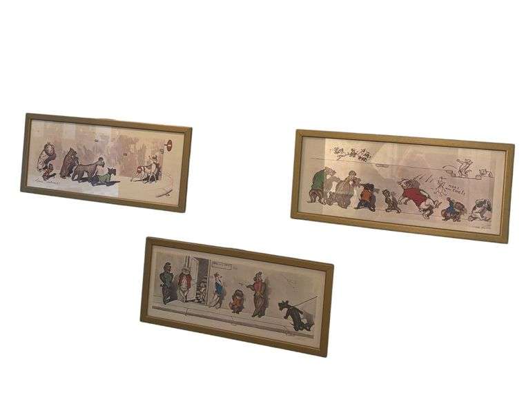 Trio of Boris O'Klein Pencil Signed Dirty Dogs Framed Prints