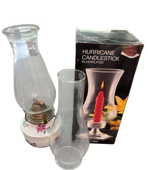 Oil Lamp and Rogers Hurricane Candlestick Holder