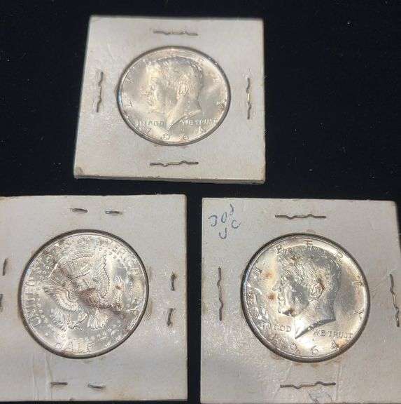 1964 Silver Kennedy Half Dollar Coins  (3)