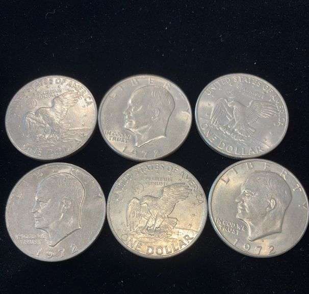 1972 Eisenhower One Dollar Coins (6)