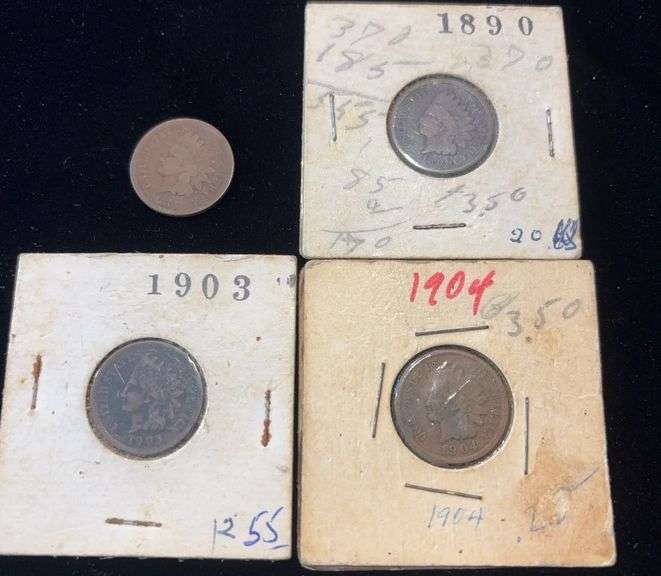 1867, 1890, 1903, 1904 Indian One Cent Coins