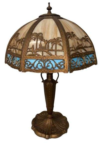 Antique Slag Glass Table Lamp
