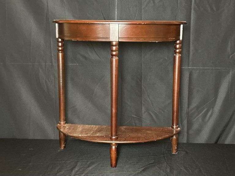 Wooden Half-Moon Console Table with Shelf