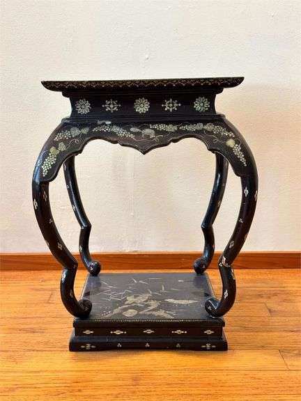 Black Lacquer Pedestal w/ Inlaid Mother-of-Pearl