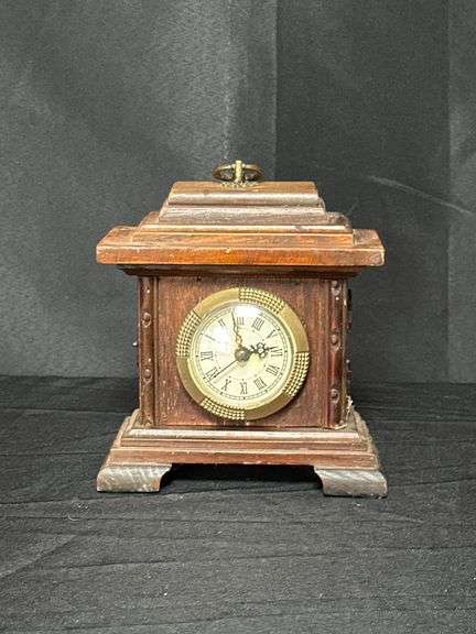 Wooden Mantel Clock with Brass Detailing