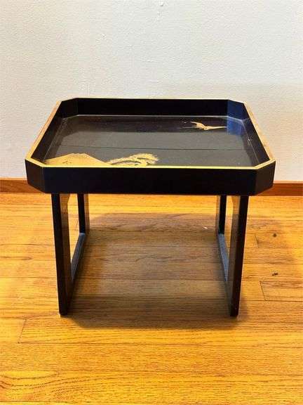 Japanese Black Lacquered Tray Table w/ Gold Inlay