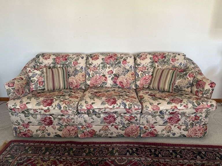 Floral Upholstered Three-Seat Sofa