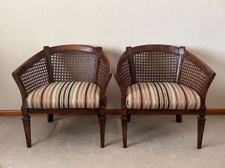 Wooden Cane-Back Armchairs