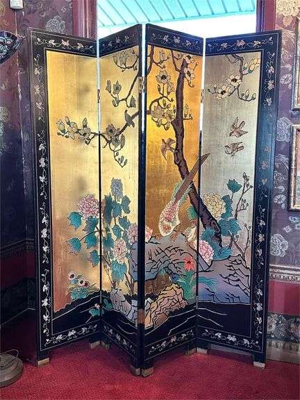 Chinese Four-Panel Lacquered Folding Screen