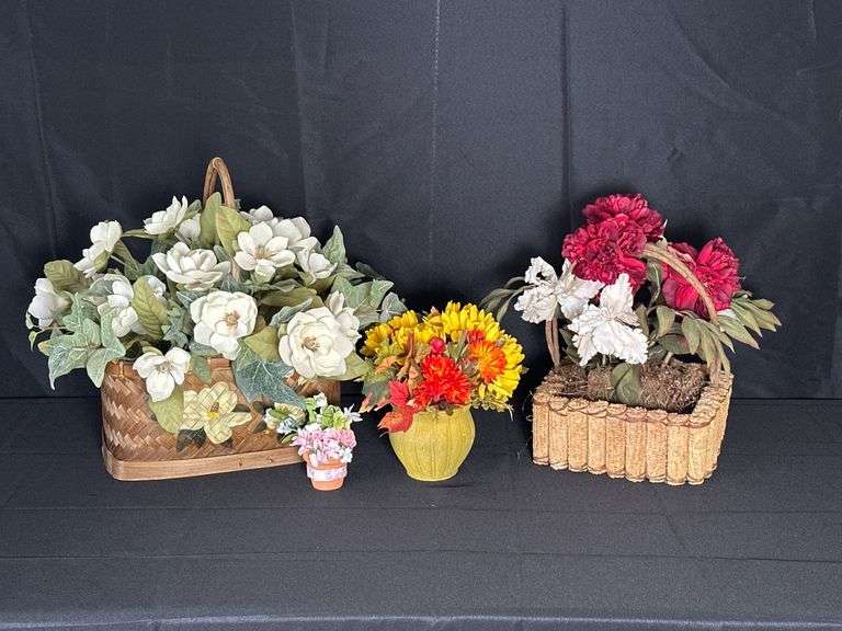 Artificial Flower Arrangements in Baskets and Vase
