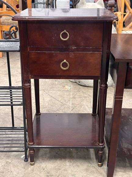 Two-Drawer Wood Nightstand with Open Shelf