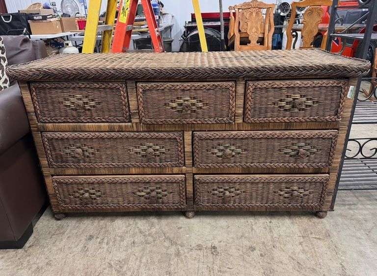 Woven Rattan 7-Drawer Dresser