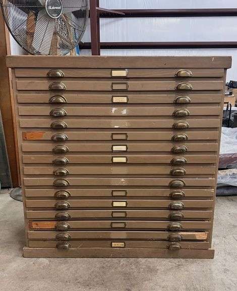 Wooden Flat File Cabinet With Multiple Drawers