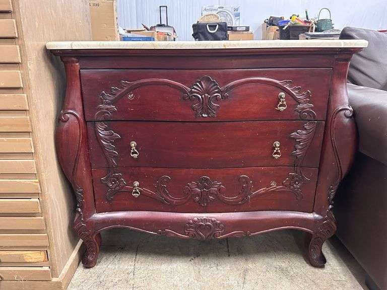 Wooden Chest with Marble Top and Drawers