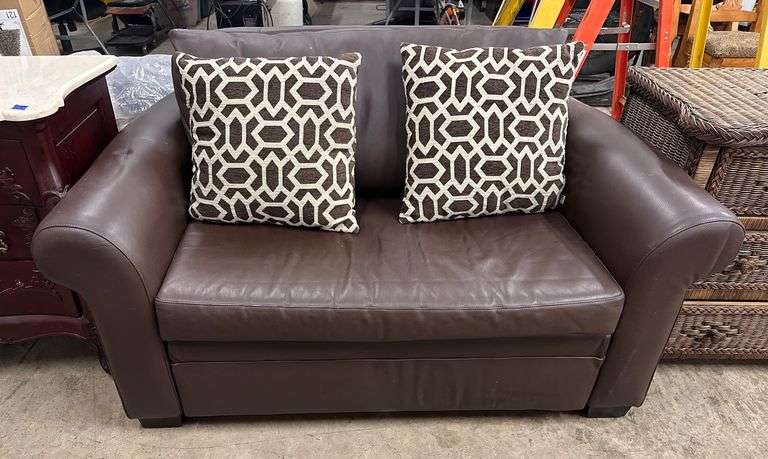 Brown Faux Leather Loveseat With Cushions