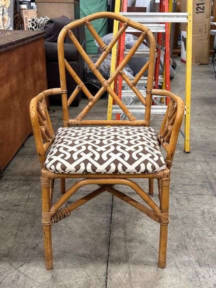 Rattan Chair with Geometric Cushion
