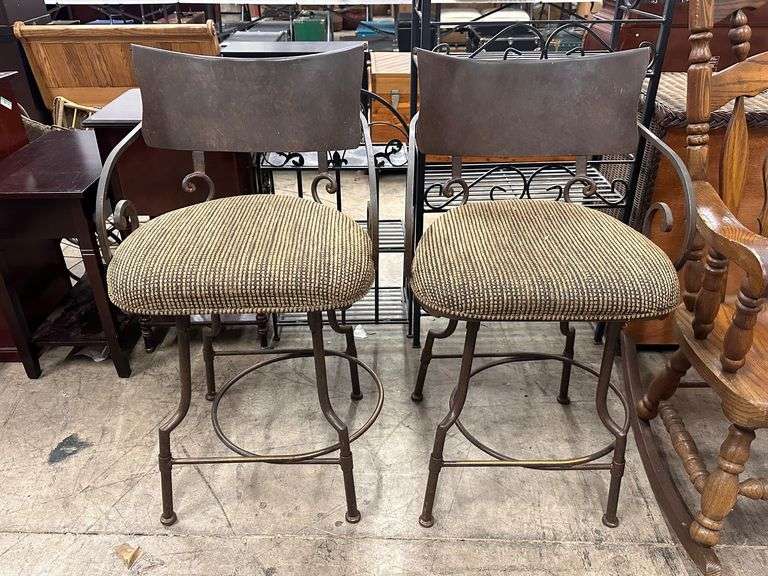 Metal Bar Stools with Upholstered Seats