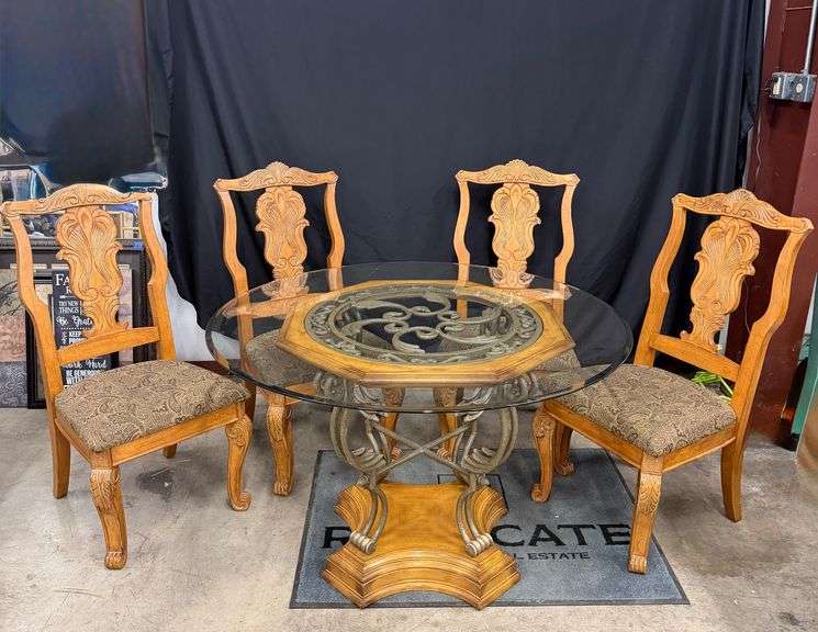 Glass-Top Dining Table With Four Chairs