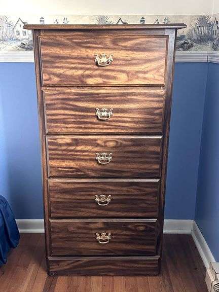Wooden Five-Drawer Chest with Brass Handles