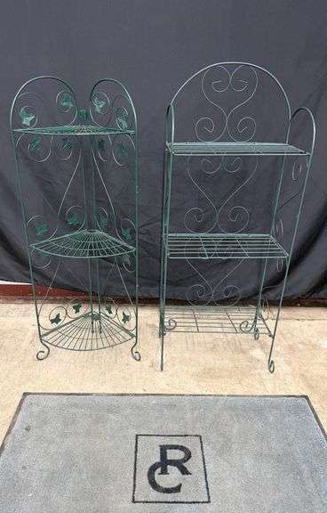 Two Green Metal Plant Stands