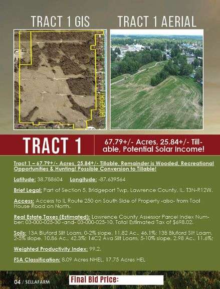 Tract 1 - 67.79+/- Acres, 25.84+/- Tillable, Potential Solar Income!