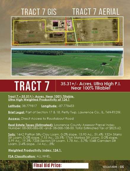 Tract 7 – 35.31+/- Acres, Near 100% Tillable, Ultra High Weighted Productivity of 124.1