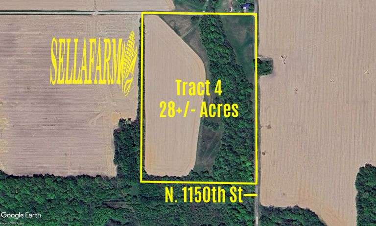 Tract 4 – 28 Acres, 12.80+/- Tillable, 8.2+/- CRP Acres, Remainder Wooded Recreational