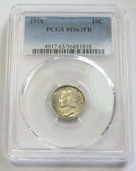 1918 MERCURY DIME PCGS MS 63 FB