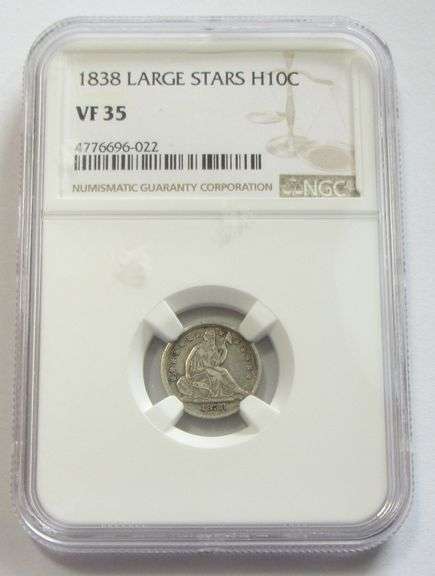 1838 LARGE STARS SEATED HALF DIME BGC VF35