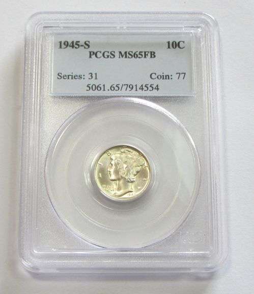 1945-S BLAST LUSTER MERCURY DIME PCGS GEM MS65 FB