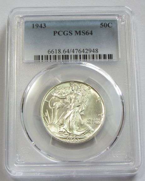 1943 WALKING LIBERTY HALF BLAST WHITE LUSTER PCGS MS64