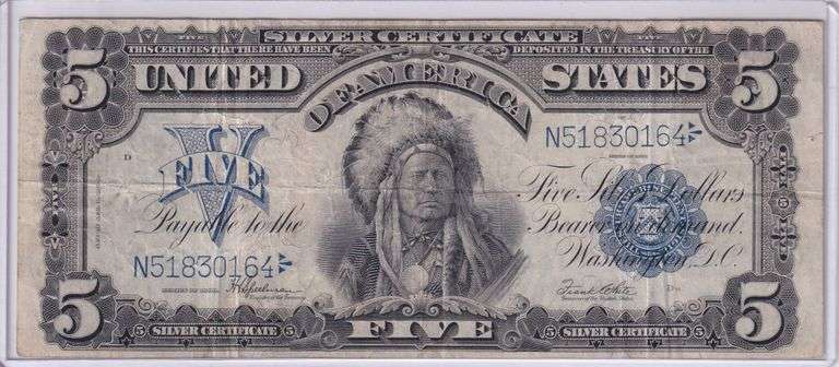 $5 CHIEF SILVER CERTIFICATE 1899 ALWAYS HIGHLY COLLECTED