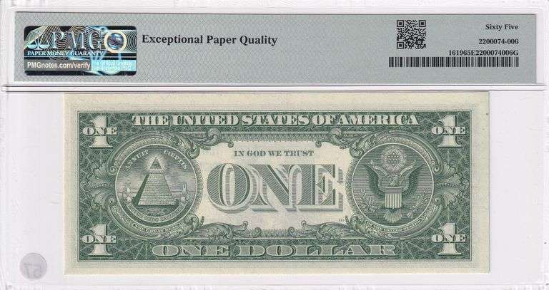 $1 1957 SILVER CERTIFICATE PMG GEM 65 EPQ LOTS 56 TO 58 ARE CONSECUTIVE