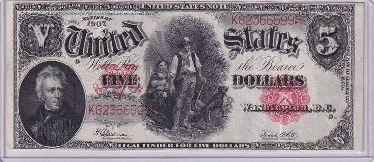 $5 WOOD CHOPPER LEGAL TENDER 1907 PERENNIAL FAVORITE