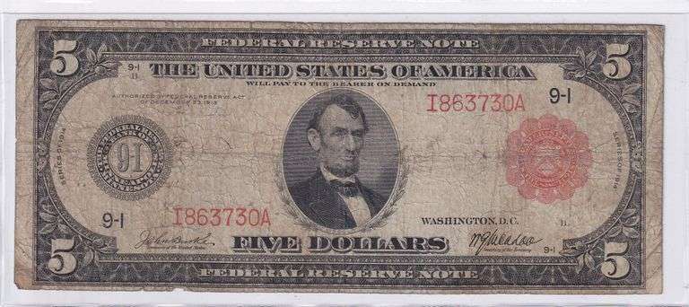 $5 RED SEAL 1914 FEDERAL RESERVE NOTE TOUGH NOTE
