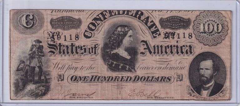 $100 CONFEDERATE CURRENCY 1864 FACES UP NICELY