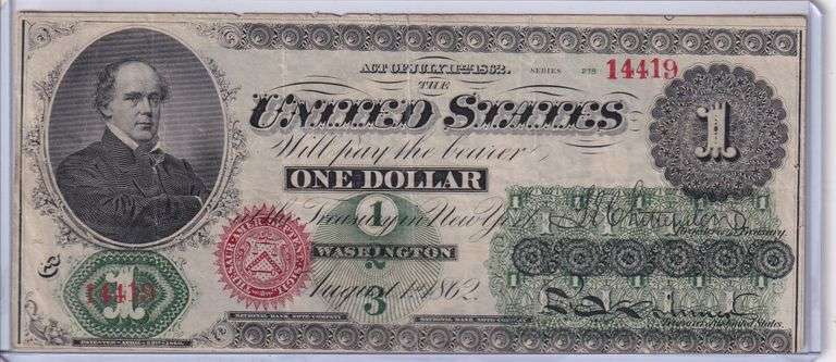 $1 1862 LEGAL TENDER BOLD RICH INKS FACES UP NICELY